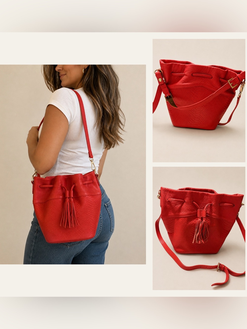 GiGi New York Jenn Bucket Bag - Red Genuine Leather !